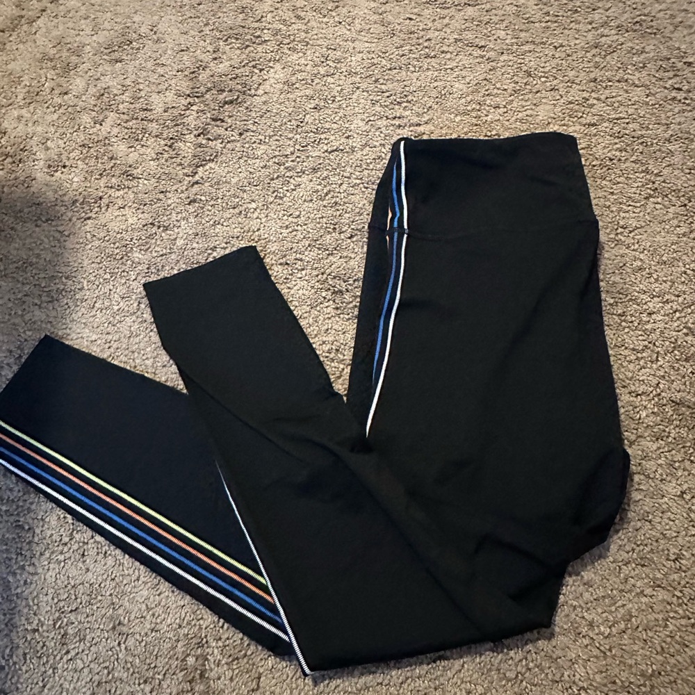 ZYIA Black and Blue Leggings with Sporty Stripe Accents